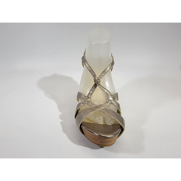 HHP Women's Size 8.5 Seychelles Silver Leather Strappy Wedge Heels Shoes Pumps‎ - Picture 5 of 11